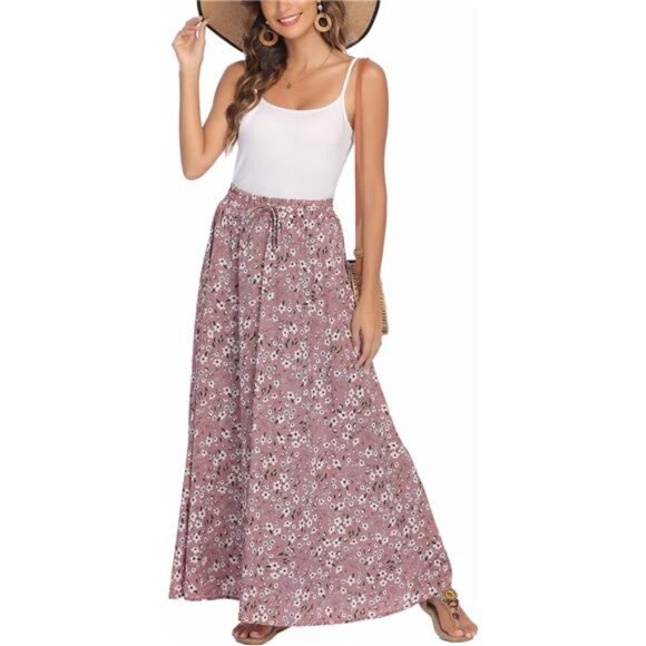 Women Flowy Long Skirts Summer Beach Pleated Elastic High Waisted - Picture 4 of 7